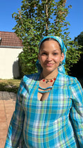 Robe madras bleue manches longues