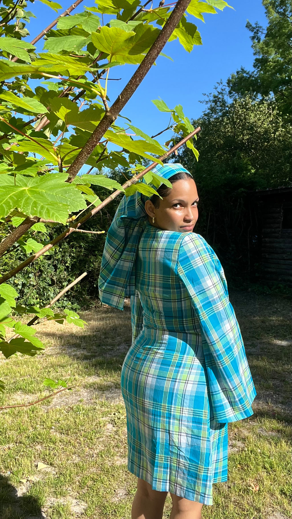 Robe madras bleue manches longues